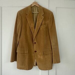 Vintage Mens Tan Corduroy Blazer Jacket Two Button Tan Vtg Grandpa 70s